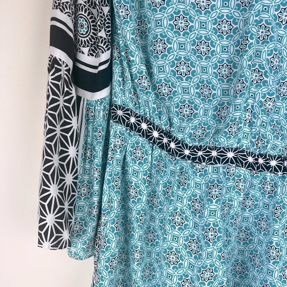 LOFT | Boho Geometric Shorts Romper Turquoise Black Bell Sleeves | XS - Picture 5 of 7